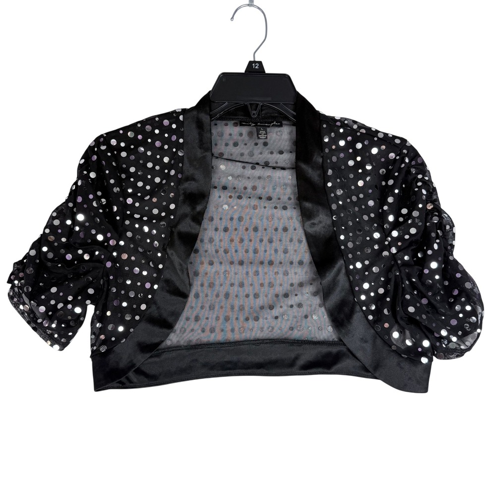 City Triangles Shrug Women L Black Sheer Sequin Polka Dot Y2K Glam Bolero